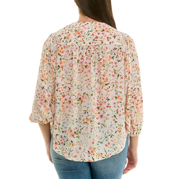 Womens Zac & Rachel 3/4 Sleeve Ditsy Floral Crepe Blouse