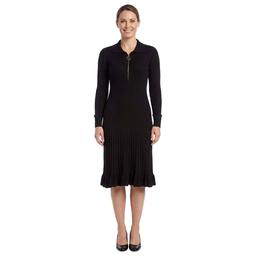 Womens Robbie Bee Long Sleeve Zip Neck Solid Sweater Dress