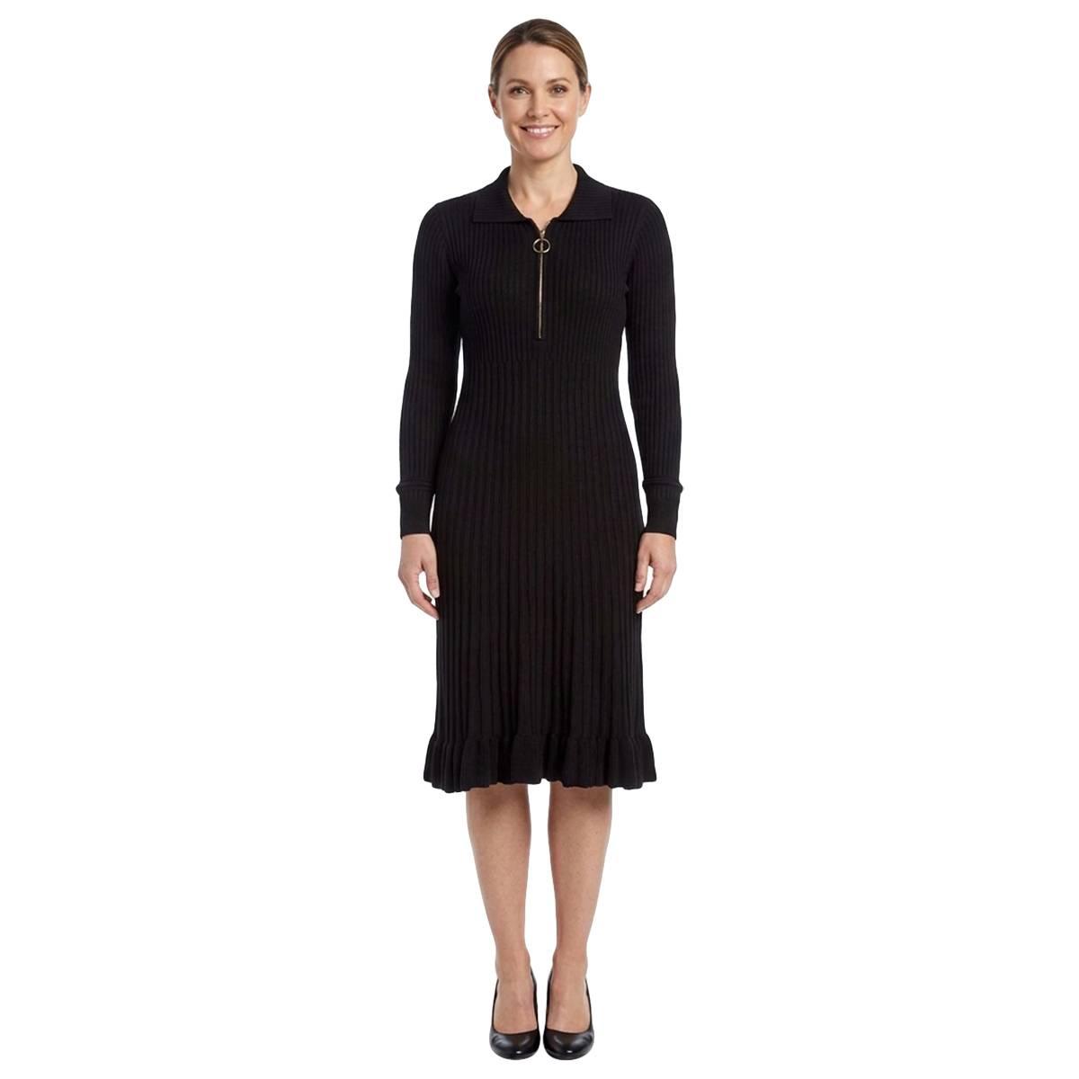 Womens Robbie Bee Long Sleeve Zip Neck Solid Sweater Dress