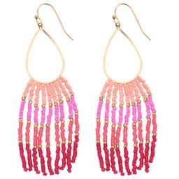 Ashley Cooper(tm) Pink Ombre Seed Bead Teardrop Fringe Earrings