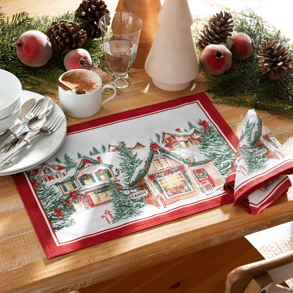 Threadmade Storybook Christmas Village Holiday Napkins - Set of 4