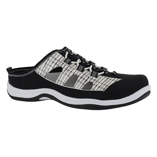 Womens Easy Street Barbara Black Leather & Tapestry Clogs - image 