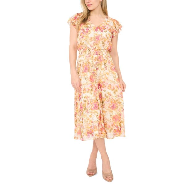 Petites MSK Flutter Slv Vneck Pirnt Chif Midi - image 