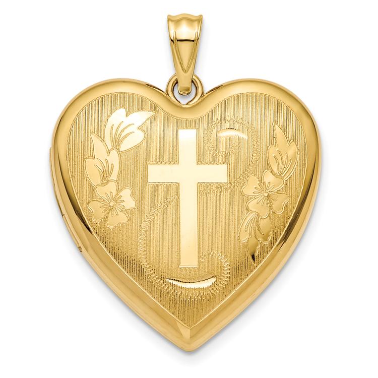 Gold Classics(tm) 14kt. Gold 24mm Cross Ash Holder Heart Locket