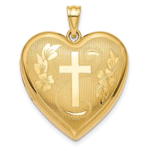 Gold Classics&#40;tm&#41; 14kt. Gold 24mm Cross Ash Holder Heart Locket - image 