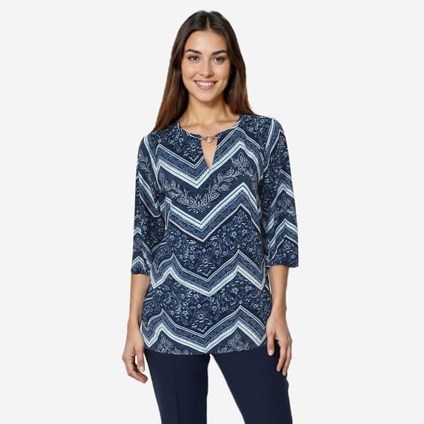 Womens Emily Daniels 3/4 Sleeve Keyhole Neck Chevron Blouse - image 