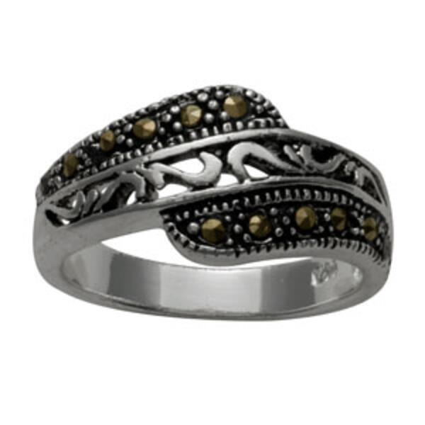 Marsala Silver-Plated Marcasite Filagree Ring - image 