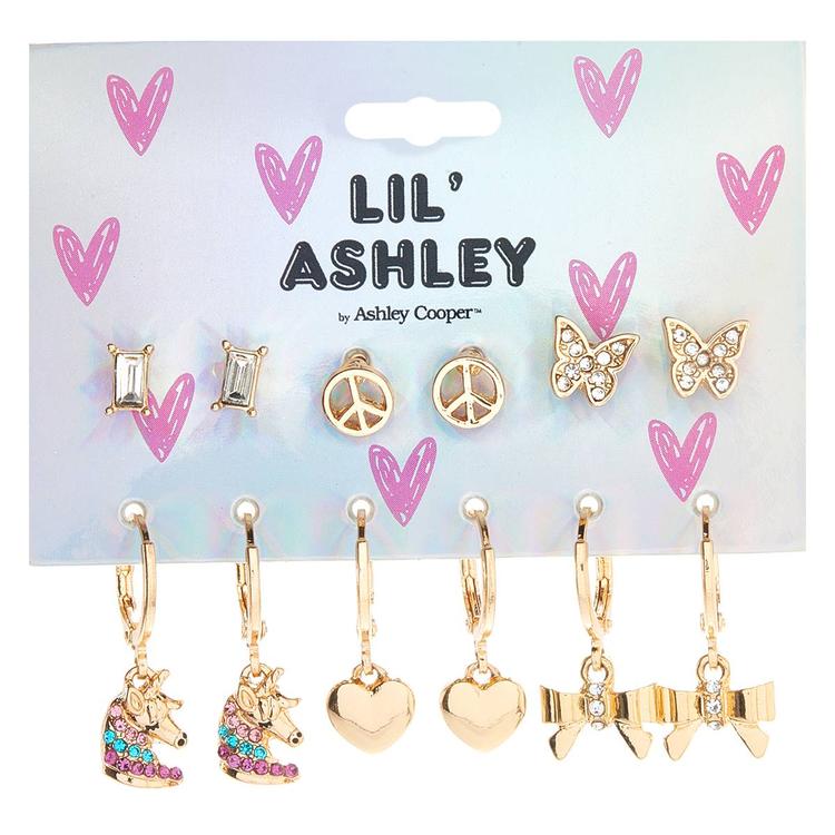 Kids Lil'' Ashley 6pr. Unicorns/Hearts/Bows/Butterflies Earrings
