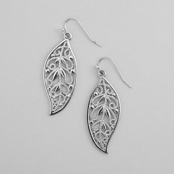 Design Collection Silver Filigree Leaf Dangle Earrings - image 