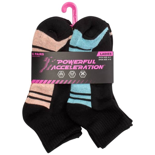 Womens Powerful Accerlation 6pk. Half Cushion Quarter Socks - image 