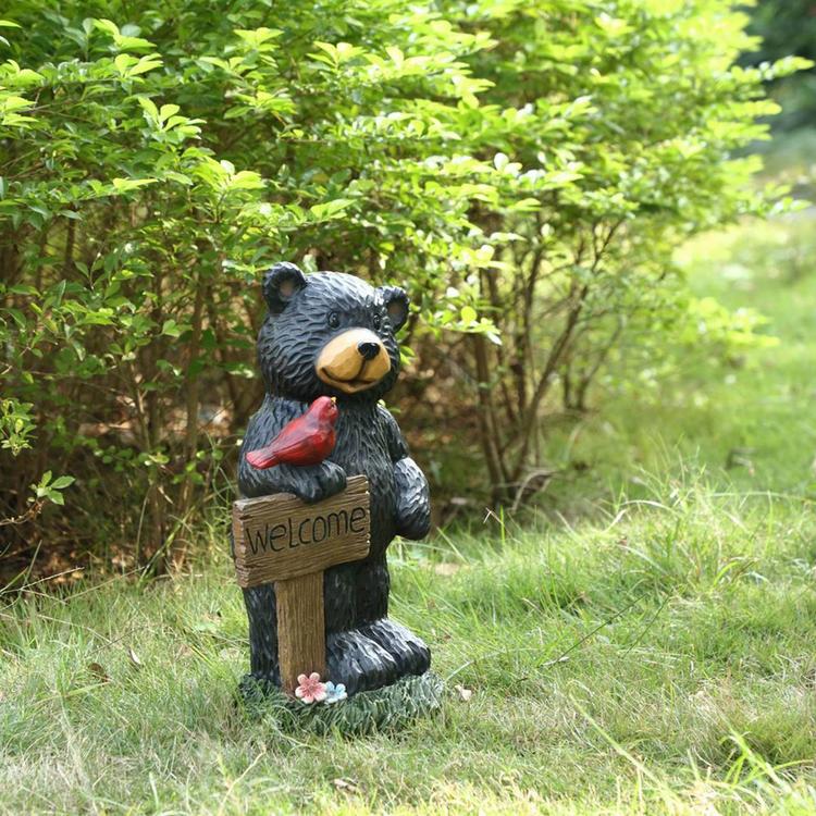 Hi-Line Gift Bear Holding Welcome Sign Garden Statue