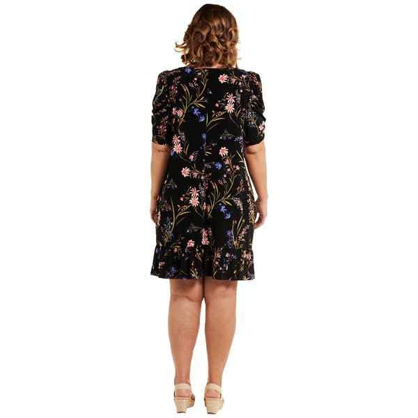 Plus Size MSK Puff Elbow Sleeve Round Neck Floral Shift Dress