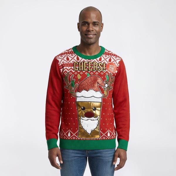 Mens Holiday Hype Reindeer Drink Pocket Ugly Christmas Sweater - image 