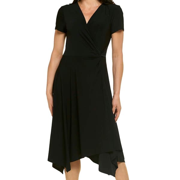 Womens Perceptions Short Sleeve Side Knot Solid Midi Dress