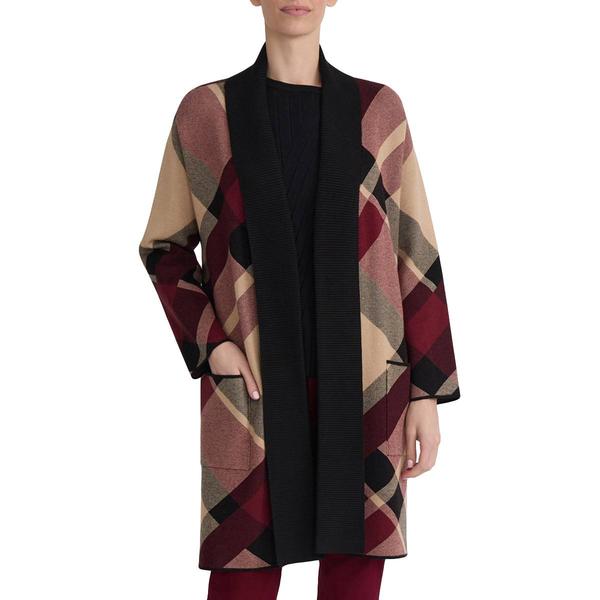Womens Jones New York Long Sleeve Colorblock Trim Plaid Open Car
