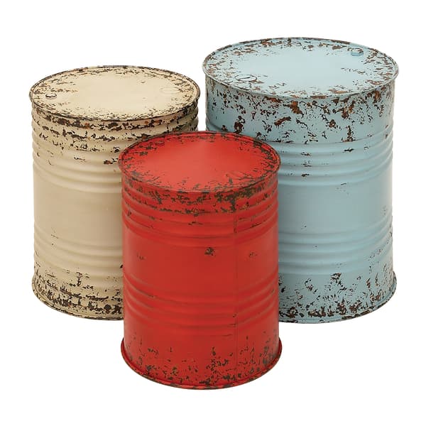 9th & Pike&#40;R&#41; Multi Metal Drum Round End Tables - Set of 3