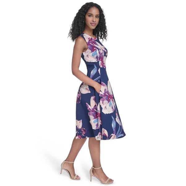 Womens Calvin Klein Sleeveless Large Floral Fit & Flare Dress