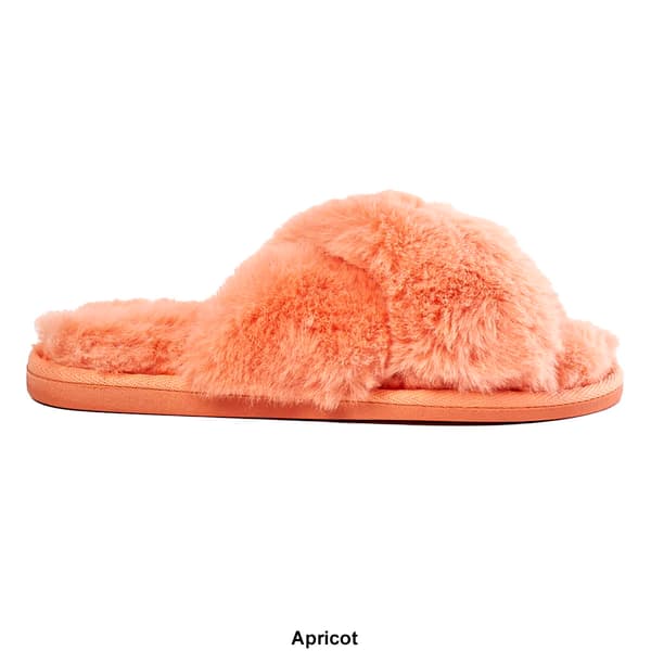 Womens Kooba Faux Fur Cross Slide Slippers