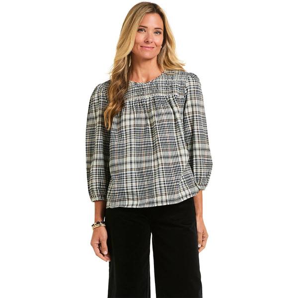 Petite Preswick & Moore® Plaid Front Yoke Smocking Blouse - image 