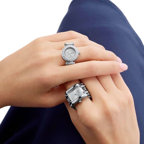 Womens Guess Silver-Tone Glitz Dial Ring Watch - GW1022L1