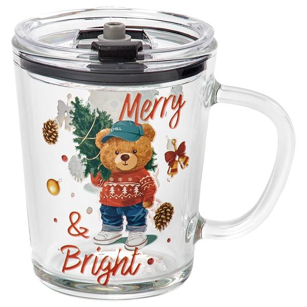 Home Essentials Christmas Teddy Bear Mug w/ Lid - image 