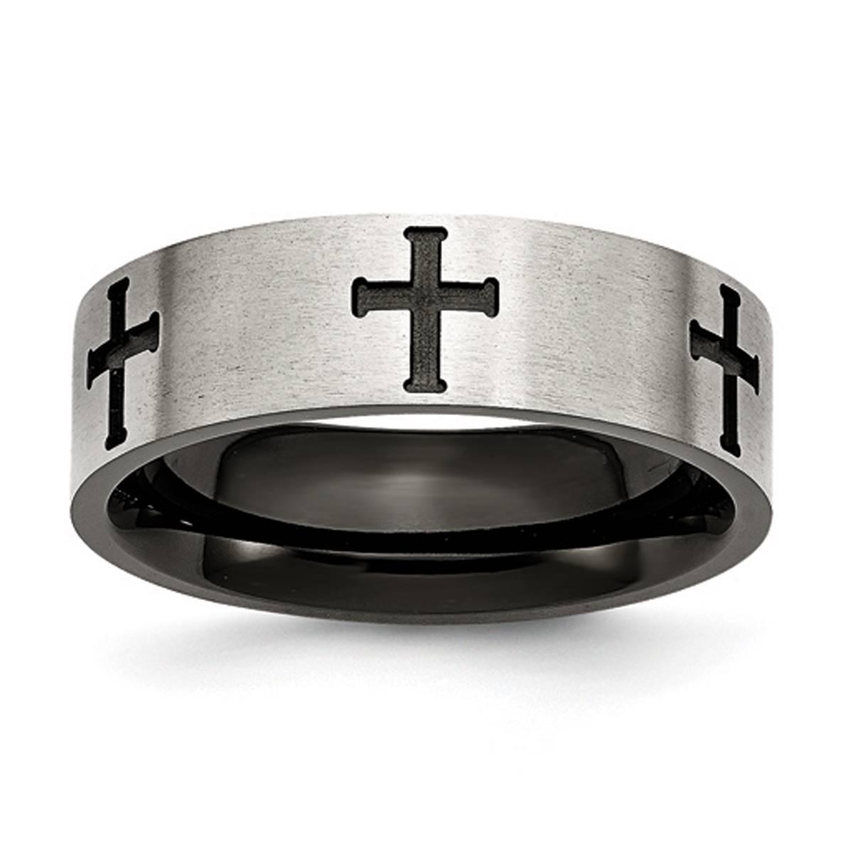 Mens Gentlemen’s Classics™ Black IP-Plated Cross 7mm Wedding Band