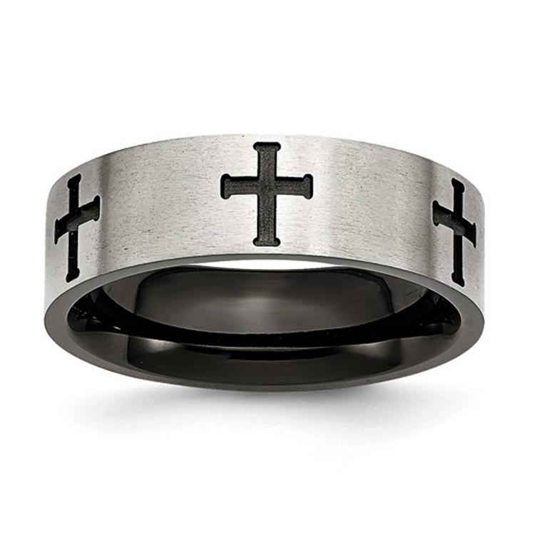 Mens Gentlemen's Classics(tm) Black IP-Plated Cross 7mm Wedding Band