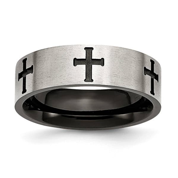Mens Gentlemen's Classics&#40;tm&#41; Black IP-Plated Cross 7mm Wedding Band - image 