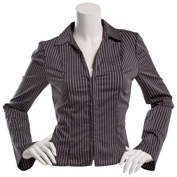 Juniors A. Byer Flutter Sleeve Pinstripe Hook & Eye Shirt - image 