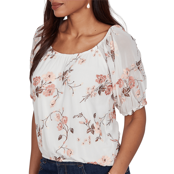 Petite Skye’s the Limit Blooming Pastels Embroidery Blouse