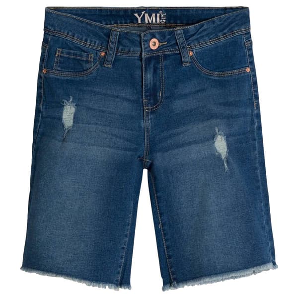 Girls (7-14) YMI(R) 3 Pocket Distressed Fray Hem Midi Shorts - image 