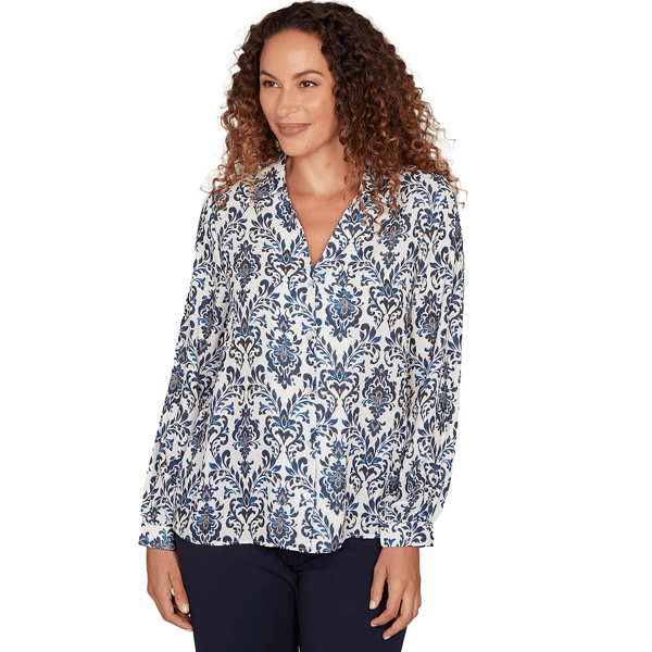 Womens Emaline Golden Nautica Long Sleeve Jacquard Blouse