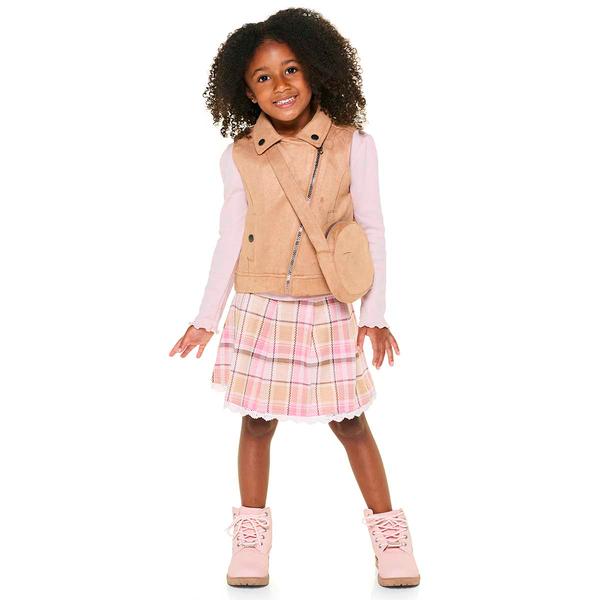 Girls (4-6x) Little Lass(R) 3pc. Faux Suede Vest/Top & Plaid Skort - image 