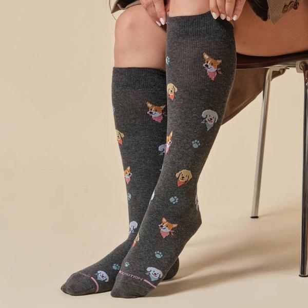 Womens Dr. Motion Dogs Bandana Compression Knee High Socks