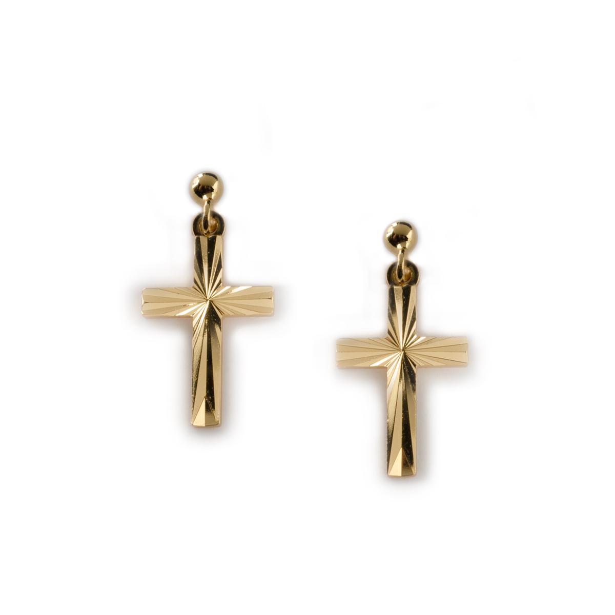 Danecraft Gold over Sterling Diamond Cut Cross Earrings