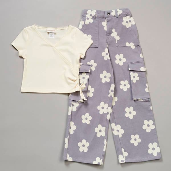 Girls (7-12) Tween Diva 2pc. Rib Knit Tee with Floral Cargo Pants
