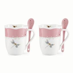 Lenox(R) Butterfly Meadow(R) Pink Mugs with Spoons - Set of 2