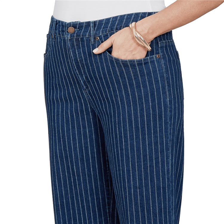 Plus Size Ruby Rd. Game of Luxe Pinstripe Wide Cuff Jeans