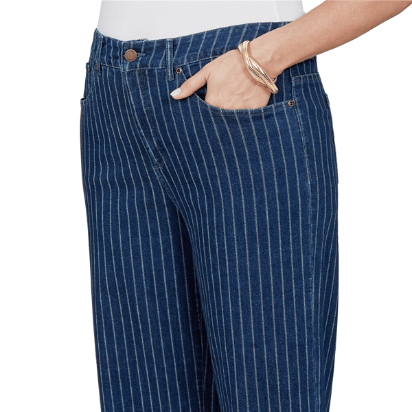 Plus Size Ruby Rd. Game of Luxe Pinstripe Wide Cuff Jeans