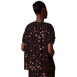 Womens Calvin Klein Short Sleeve Boat Neck Sequin Dot Blouse