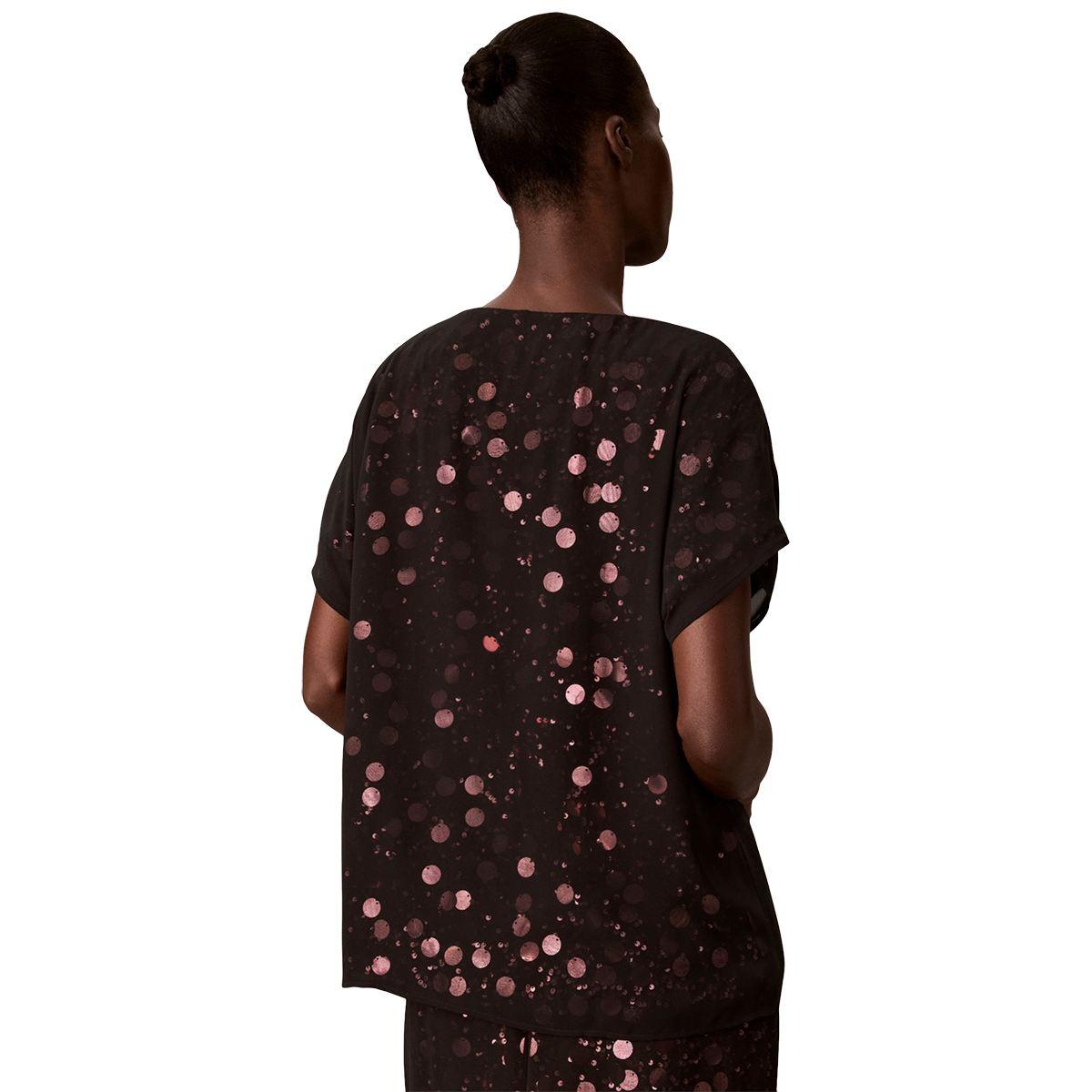 Womens Calvin Klein Short Sleeve Boat Neck Sequin Dot Blouse