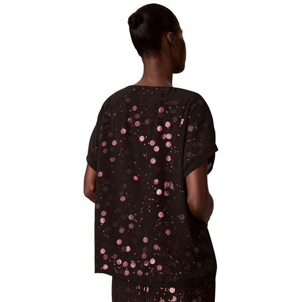 Womens Calvin Klein Short Sleeve Boat Neck Sequin Dot Blouse