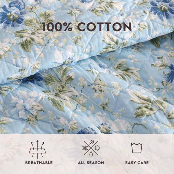 Laura Ashley Peony Garden Cotton Reversible Quilt Set