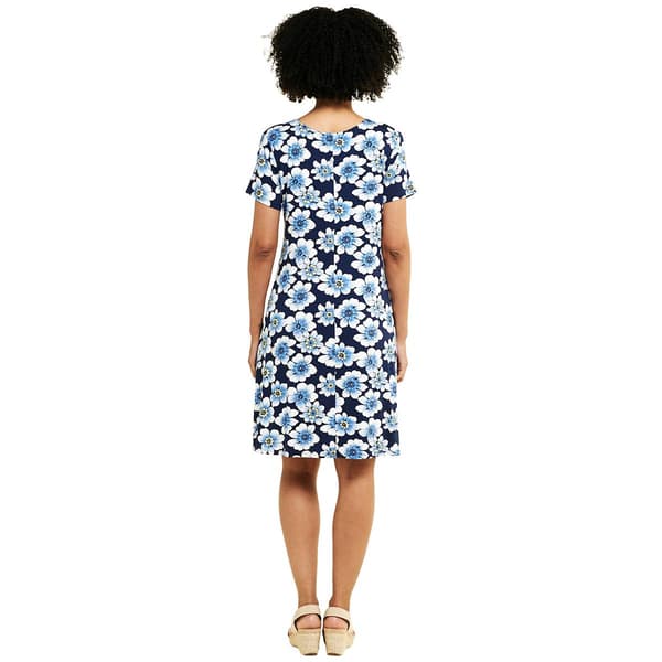Womens Architect&#174; Short Sleeve Floral A-Line Dress - Peacoat
