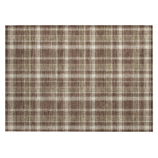 HomeRoots Chocolate & Ivory Plaid Non Skid Accent Rug