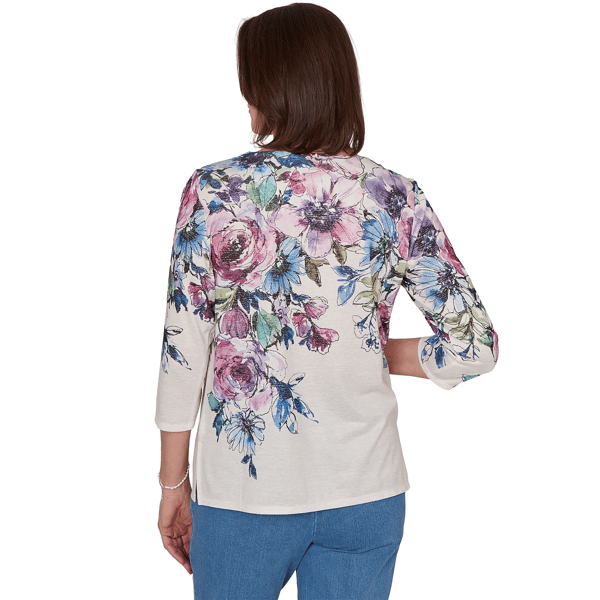 Womens Alfred Dunner Classics 3/4 Sleeve Falling Roses Blouse