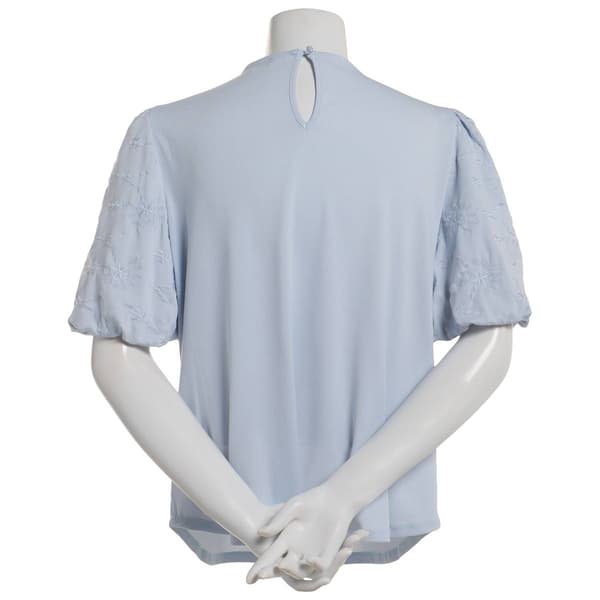 Womens Adrianna Papell Short Sleeve Solid Embroidered Blouse