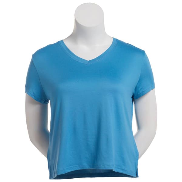 Plus Size Muk Luks Short Sleeve Knit Solid V-Neck Pajama Tee - image 