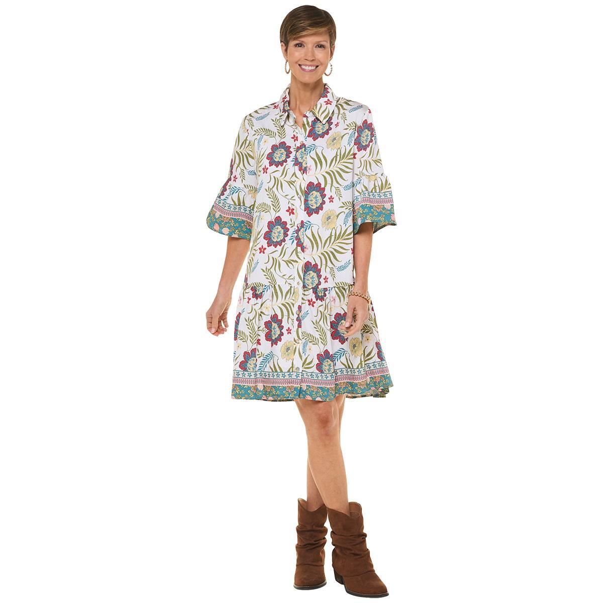 Womens Rose & Everly Elbow Sleeve Floral Shirtdress