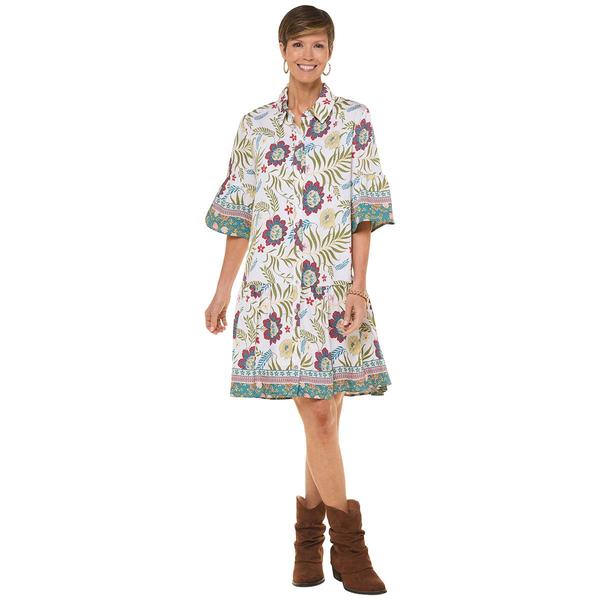 Womens Rose & Everly Elbow Sleeve Floral Shirtdress